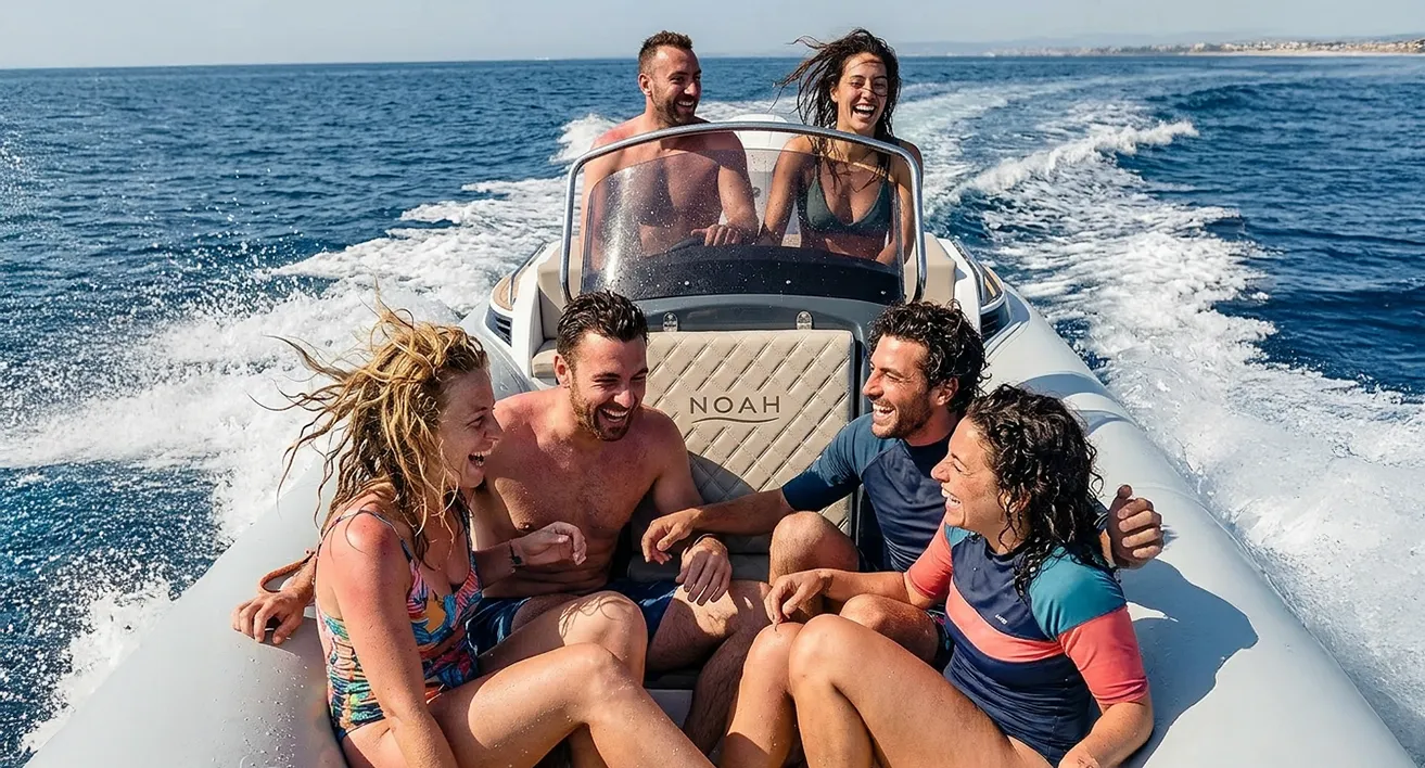 Amici in mare durante un tour in Barca e Noleggio Gommoni Palermo